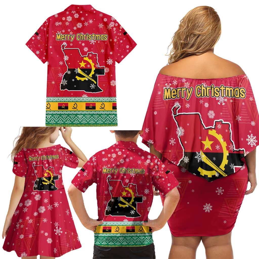 Angola Christmas Family Matching Off Shoulder Short Dress and Hawaiian Shirt with Santa, Gifts, and National Flag Map Motif - Wonder Print Shop