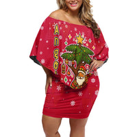 Angola Christmas Family Matching Off Shoulder Short Dress and Hawaiian Shirt with Santa, Gifts, and National Flag Map Motif - Wonder Print Shop