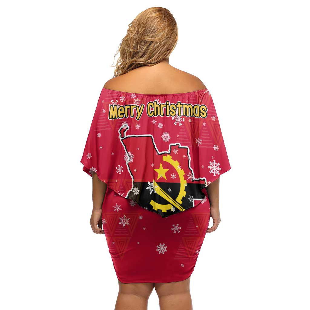 Angola Christmas Family Matching Off Shoulder Short Dress and Hawaiian Shirt with Santa, Gifts, and National Flag Map Motif - Wonder Print Shop