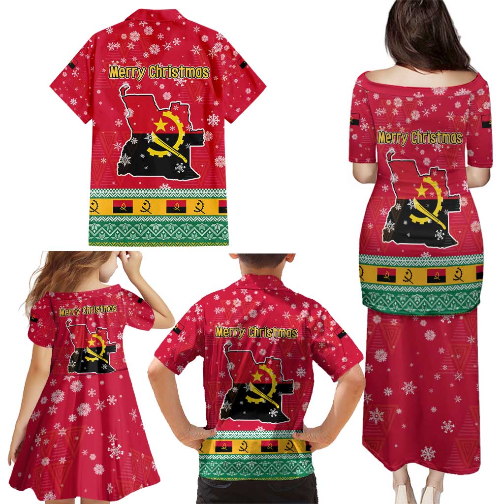 Angola Christmas Family Matching Puletasi and Hawaiian Shirt with Santa, Gifts, and National Flag Map Motif - Wonder Print Shop