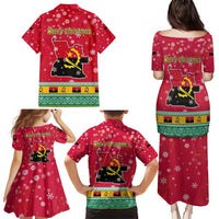 Angola Christmas Family Matching Puletasi and Hawaiian Shirt with Santa, Gifts, and National Flag Map Motif - Wonder Print Shop
