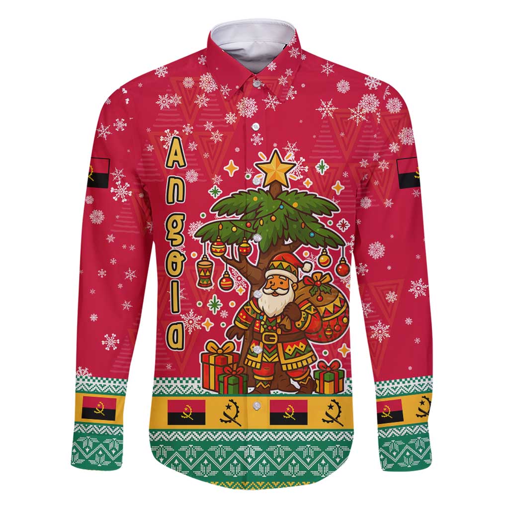 Angola Christmas Family Matching Puletasi and Hawaiian Shirt with Santa, Gifts, and National Flag Map Motif - Wonder Print Shop