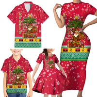 Angola Christmas Family Matching Short Sleeve Bodycon Dress and Hawaiian Shirt with Santa, Gifts, and National Flag Map Motif - Wonder Print Shop