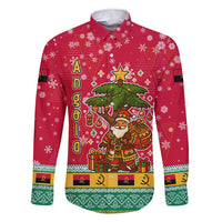 Angola Christmas Family Matching Short Sleeve Bodycon Dress and Hawaiian Shirt with Santa, Gifts, and National Flag Map Motif - Wonder Print Shop