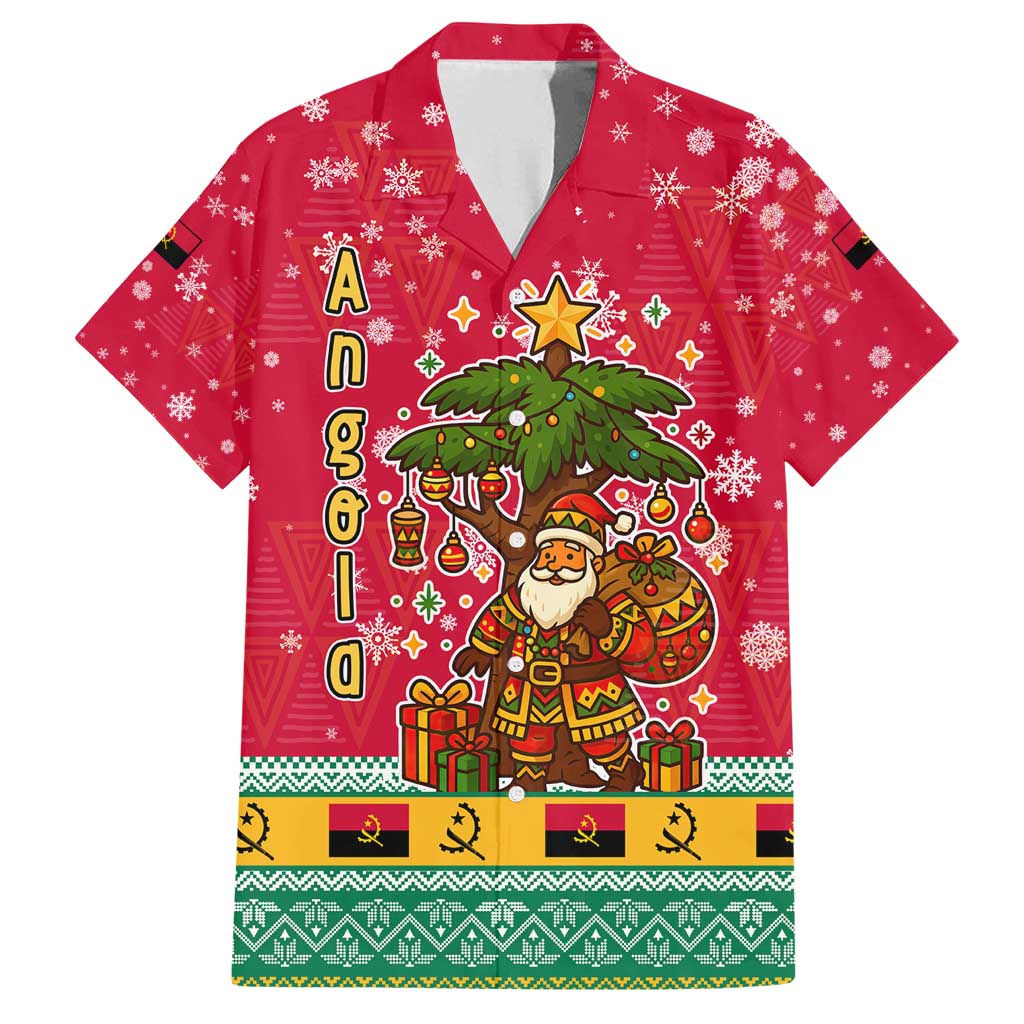 Angola Christmas Family Matching Summer Maxi Dress and Hawaiian Shirt with Santa, Gifts, and National Flag Map Motif - Wonder Print Shop