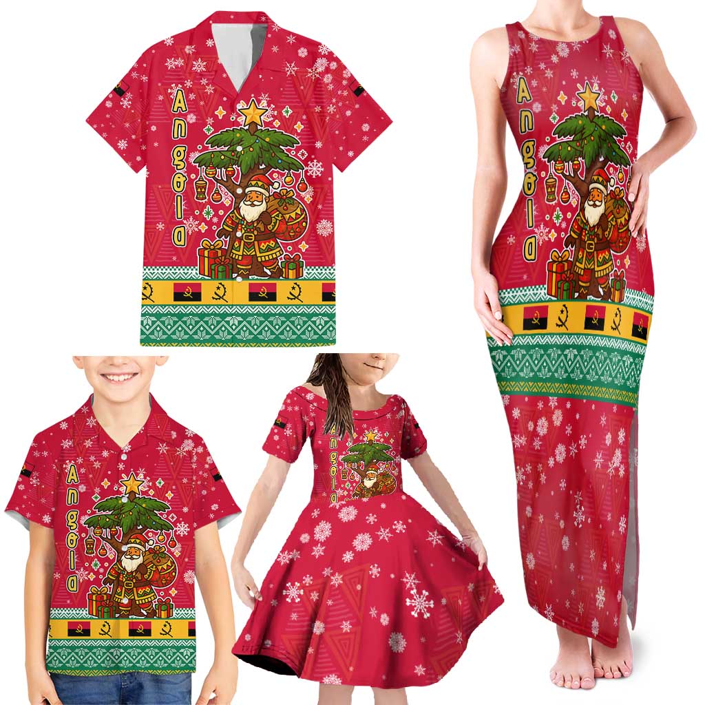 Angola Christmas Family Matching Tank Maxi Dress and Hawaiian Shirt with Santa, Gifts, and National Flag Map Motif - Wonder Print Shop