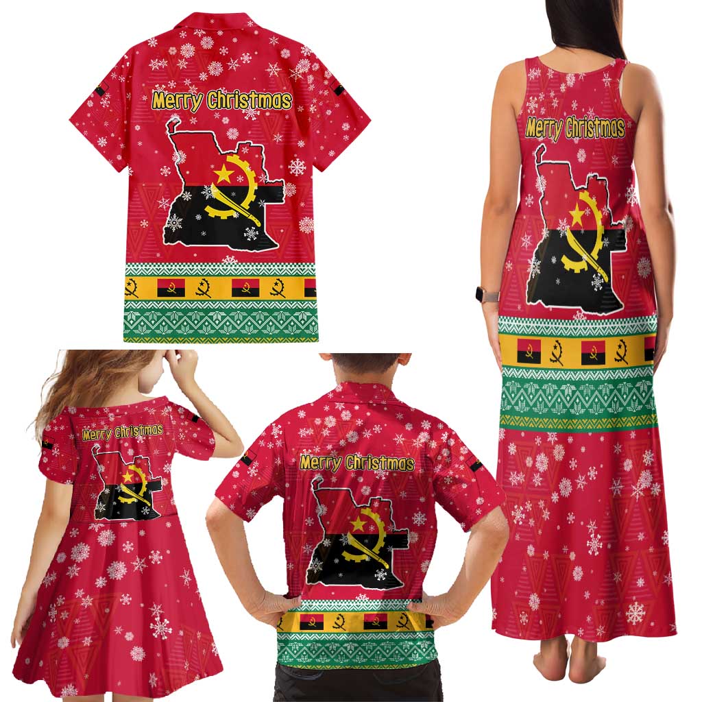 Angola Christmas Family Matching Tank Maxi Dress and Hawaiian Shirt with Santa, Gifts, and National Flag Map Motif - Wonder Print Shop
