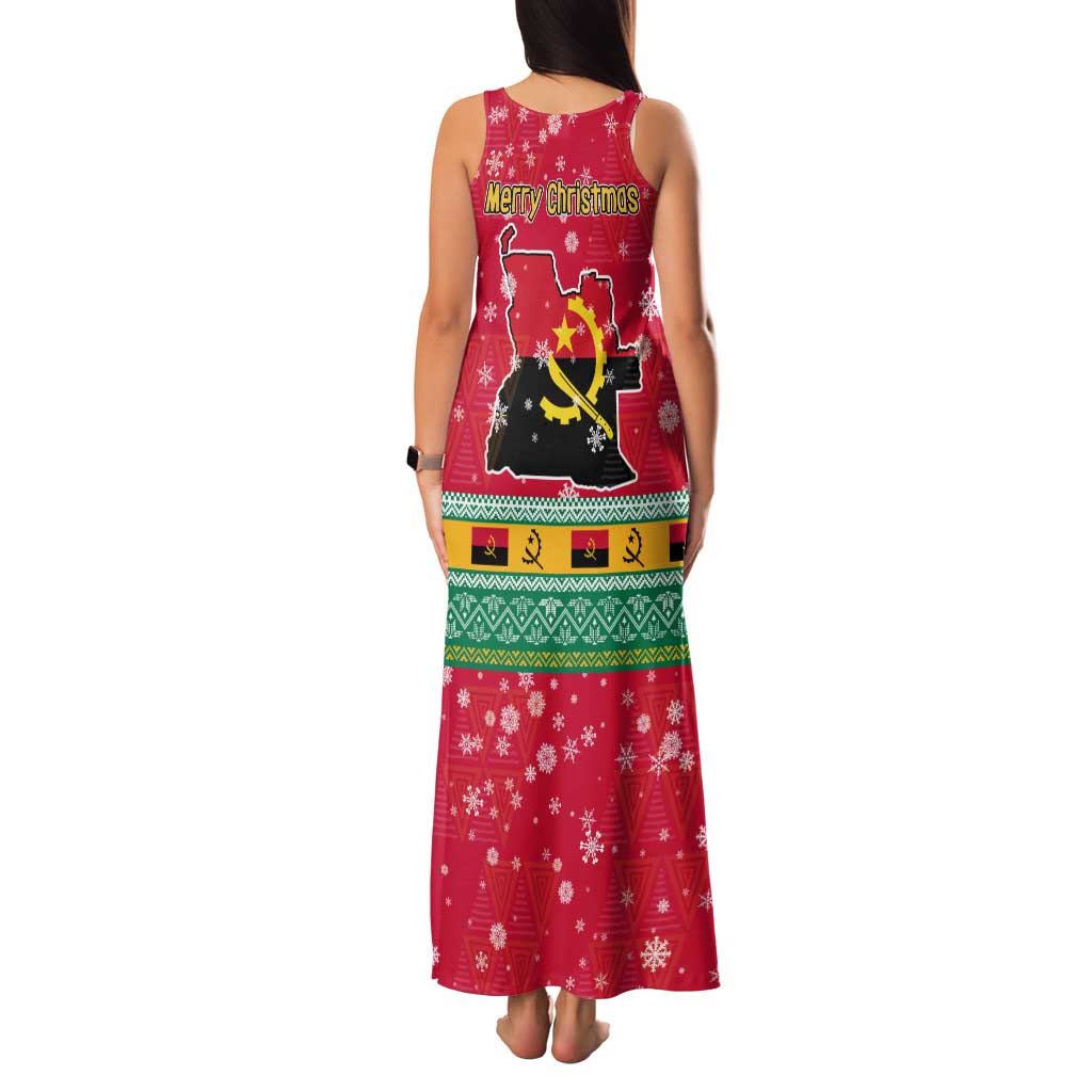 Angola Christmas Family Matching Tank Maxi Dress and Hawaiian Shirt with Santa, Gifts, and National Flag Map Motif - Wonder Print Shop
