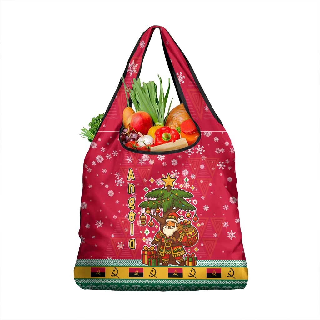 Angola Christmas Grocery Bag with Santa, Gifts, and National Flag Map Motif - Wonder Print Shop