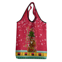 Angola Christmas Grocery Bag with Santa, Gifts, and National Flag Map Motif - Wonder Print Shop