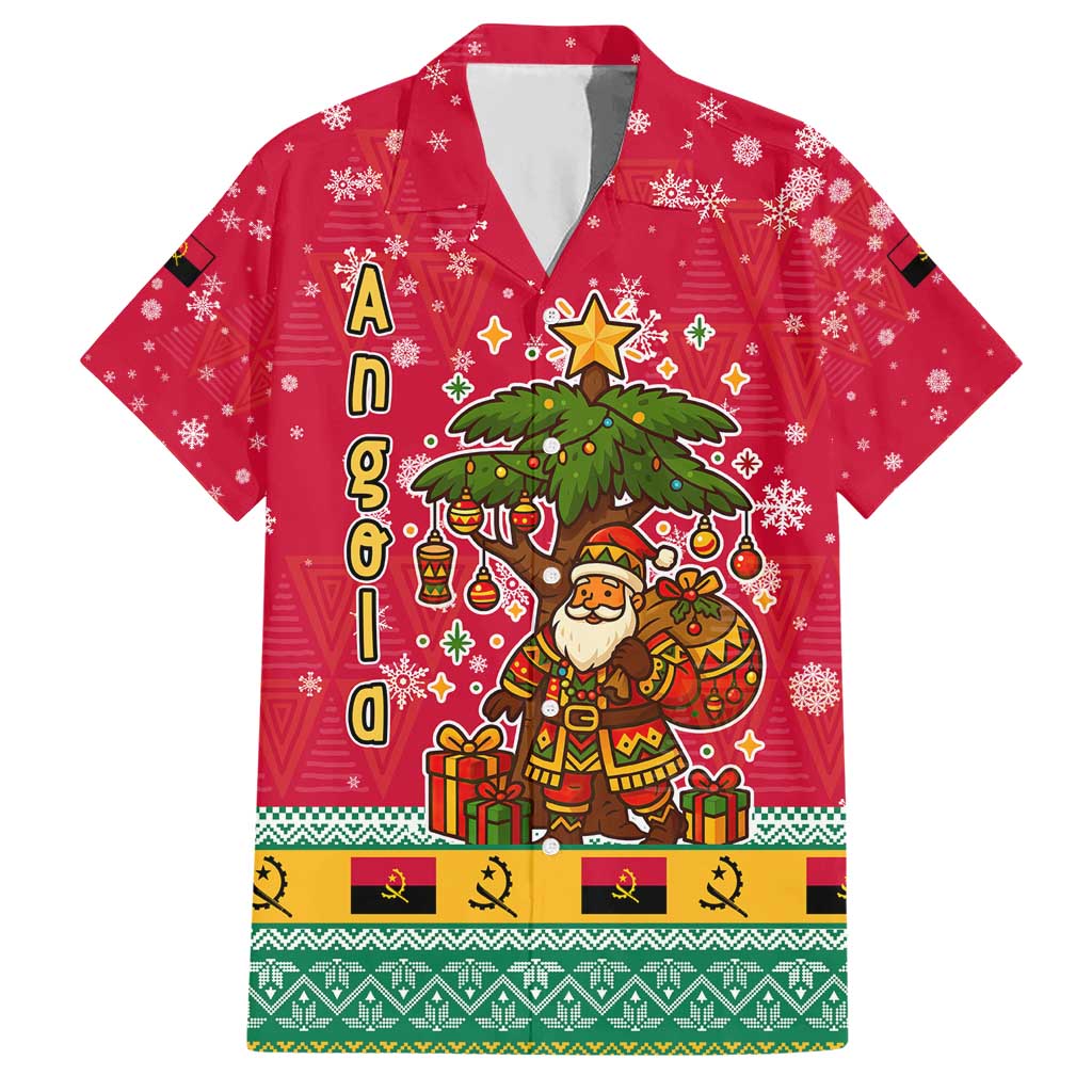 Angola Christmas Hawaiian Shirt with Santa, Gifts, and National Flag Map Motif - Wonder Print Shop