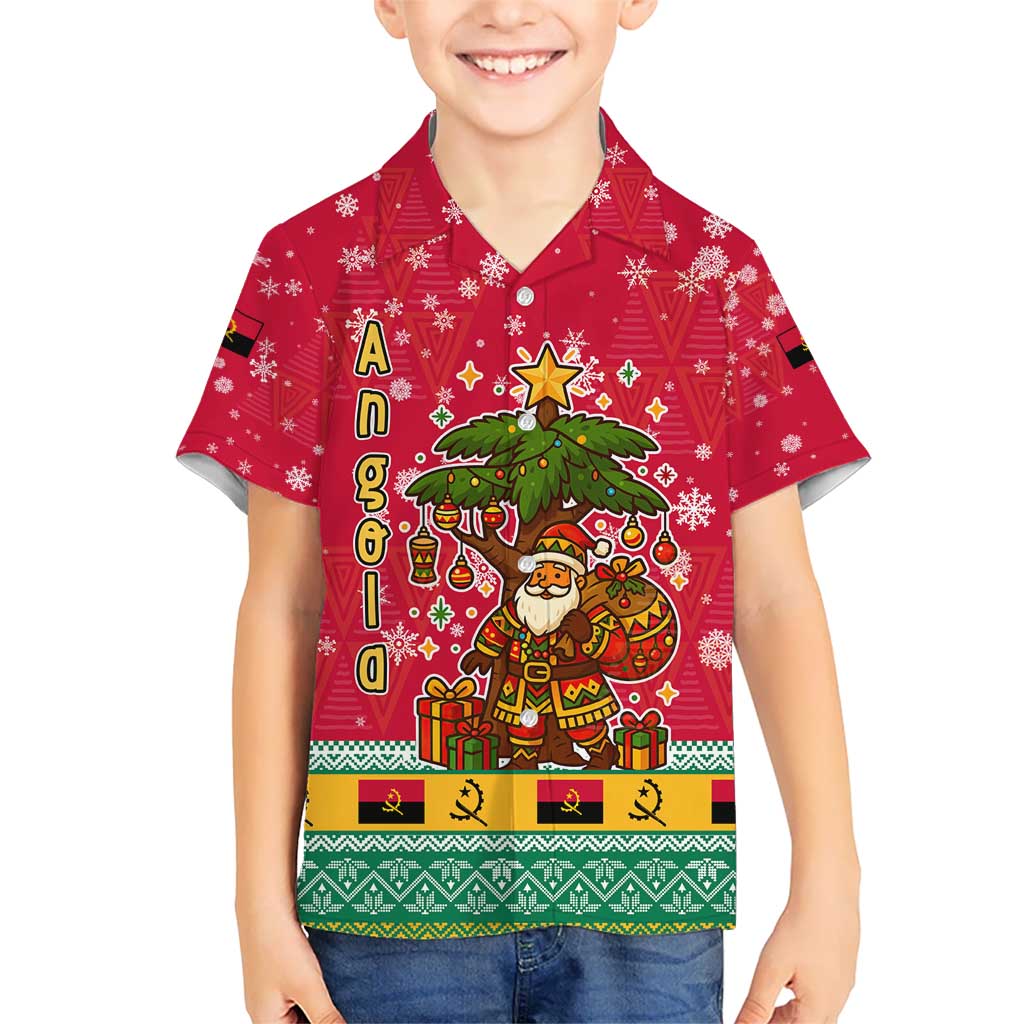 Angola Christmas Hawaiian Shirt with Santa, Gifts, and National Flag Map Motif - Wonder Print Shop