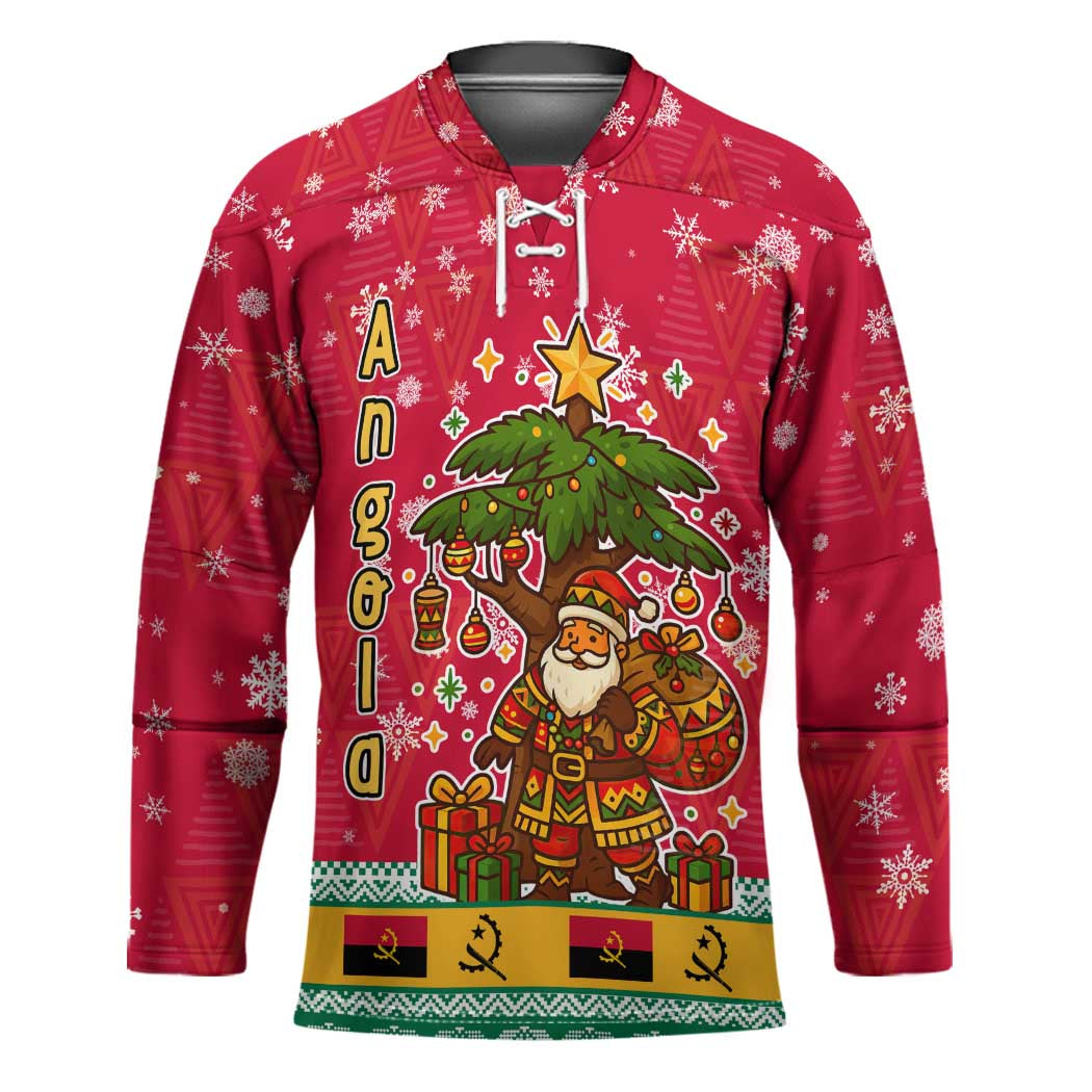 Angola Christmas Hockey Jersey with Santa, Gifts, and National Flag Map Motif - Wonder Print Shop