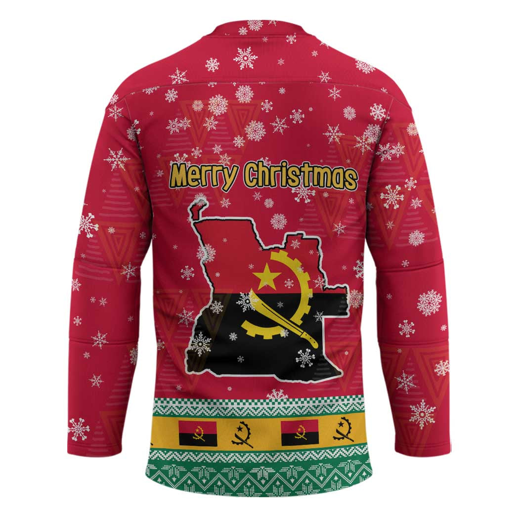 Angola Christmas Hockey Jersey with Santa, Gifts, and National Flag Map Motif - Wonder Print Shop