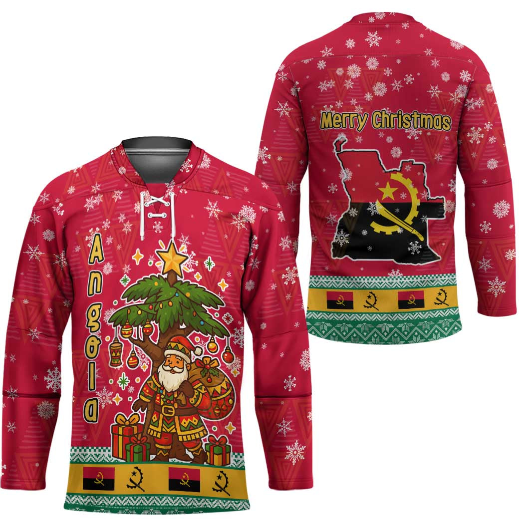 Angola Christmas Hockey Jersey with Santa, Gifts, and National Flag Map Motif - Wonder Print Shop
