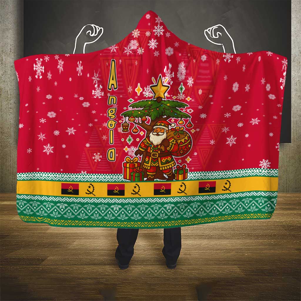 Angola Christmas Hooded Blanket with Santa, Gifts, and National Flag Map Motif - Wonder Print Shop