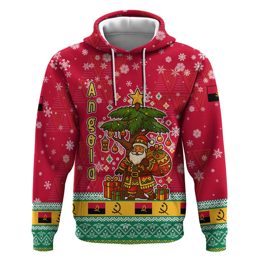 Angola Christmas Hoodie with Santa, Gifts, and National Flag Map Motif - Wonder Print Shop