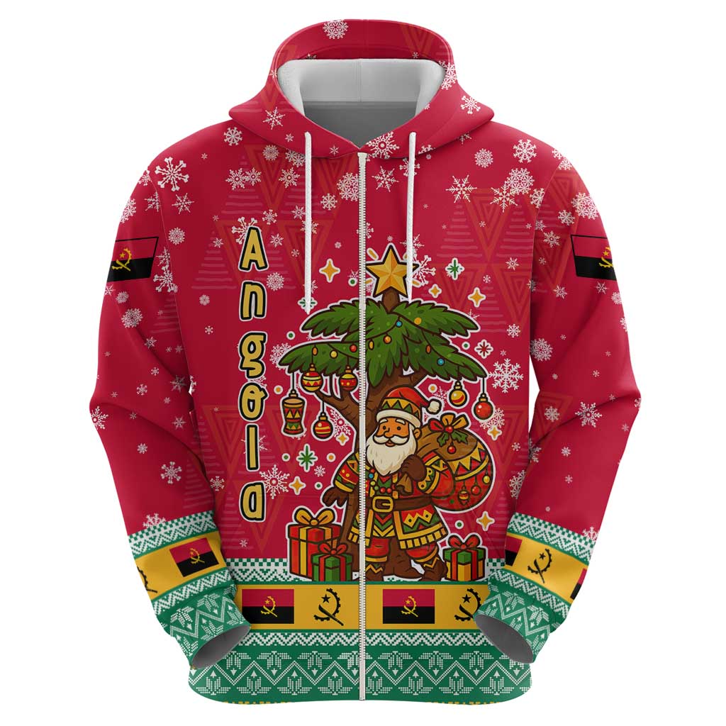 Angola Christmas Hoodie with Santa, Gifts, and National Flag Map Motif - Wonder Print Shop