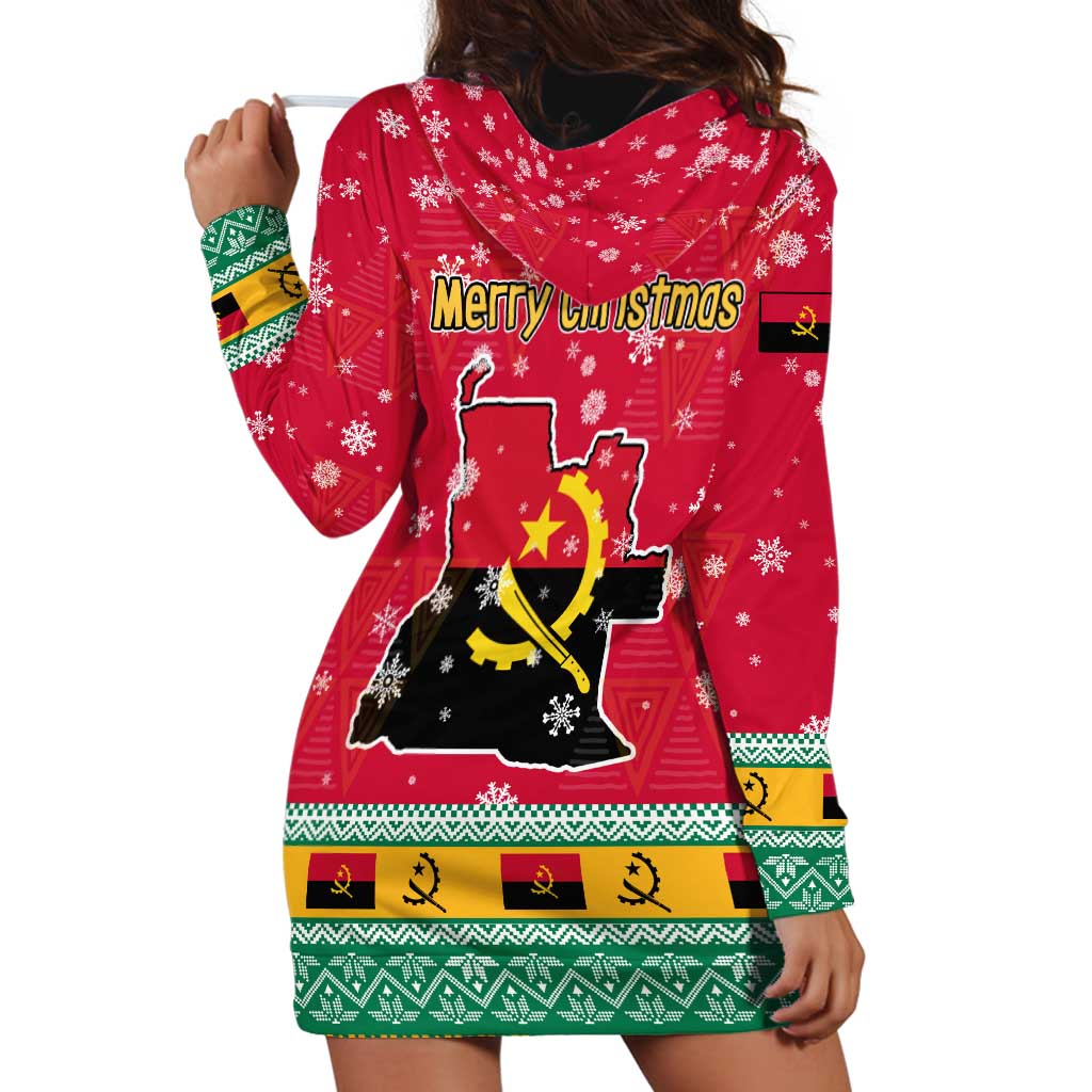 Angola Christmas Hoodie Dress with Santa, Gifts, and National Flag Map Motif - Wonder Print Shop