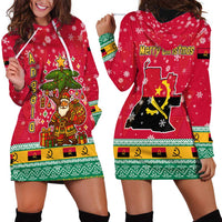 Angola Christmas Hoodie Dress with Santa, Gifts, and National Flag Map Motif - Wonder Print Shop