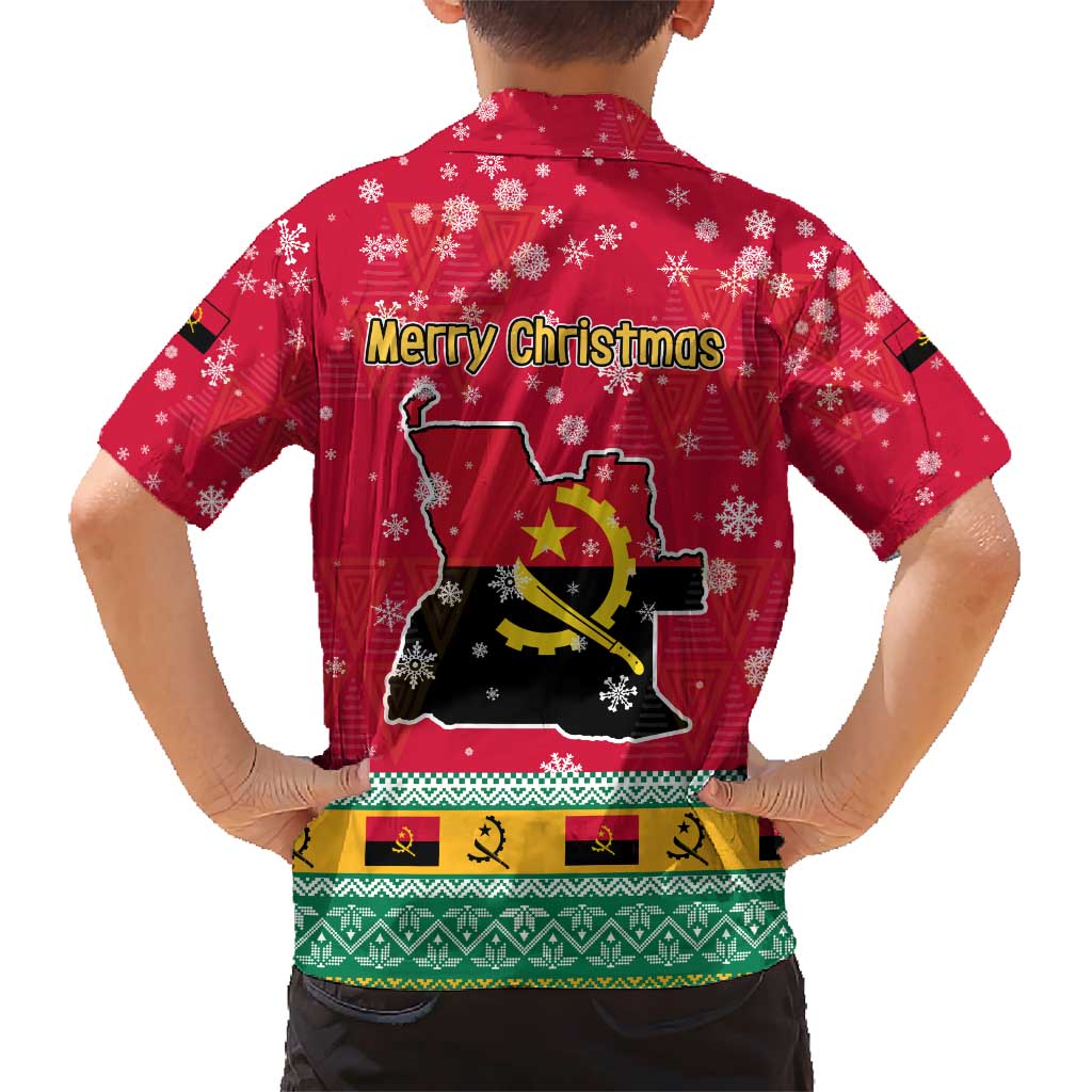 Angola Christmas Kid Hawaiian Shirt with Santa, Gifts, and National Flag Map Motif - Wonder Print Shop