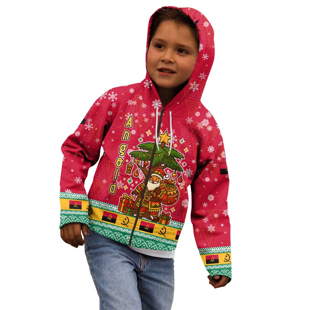 Angola Christmas Kid Hoodie with Santa, Gifts, and National Flag Map Motif - Wonder Print Shop