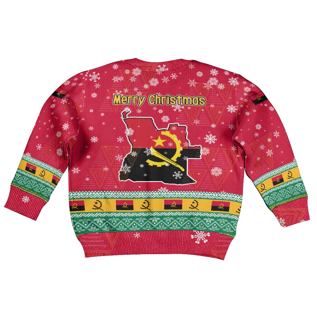 Angola Christmas Kid Ugly Christmas Sweater with Santa, Gifts, and National Flag Map Motif - Wonder Print Shop