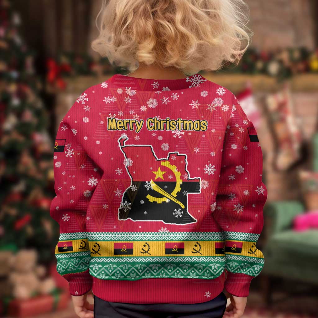 Angola Christmas Kid Ugly Christmas Sweater with Santa, Gifts, and National Flag Map Motif - Wonder Print Shop