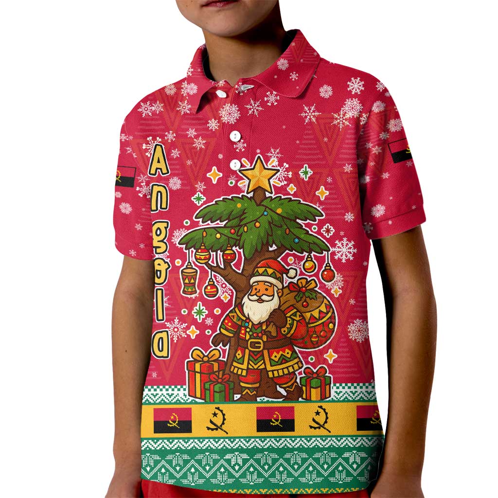 Angola Christmas Kid Polo Shirt with Santa, Gifts, and National Flag Map Motif - Wonder Print Shop