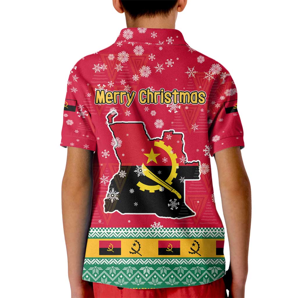 Angola Christmas Kid Polo Shirt with Santa, Gifts, and National Flag Map Motif - Wonder Print Shop