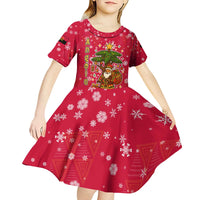 Angola Christmas Kid Short Sleeve Dress with Santa, Gifts, and National Flag Map Motif - Wonder Print Shop