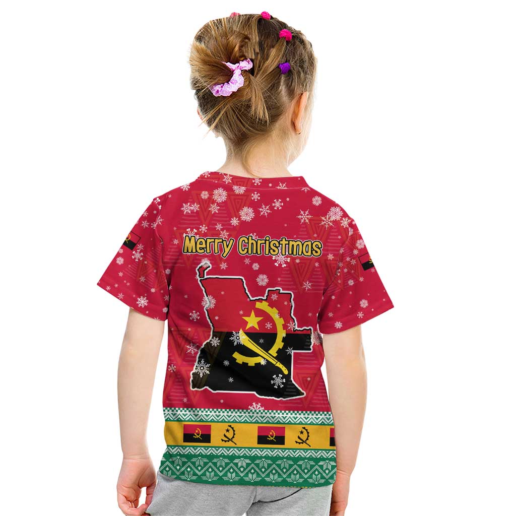 Angola Christmas Kid T Shirt with Santa, Gifts, and National Flag Map Motif - Wonder Print Shop