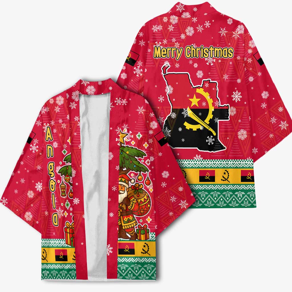 Angola Christmas Kimono with Santa, Gifts, and National Flag Map Motif - Wonder Print Shop