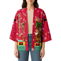 Angola Christmas Kimono with Santa, Gifts, and National Flag Map Motif - Wonder Print Shop