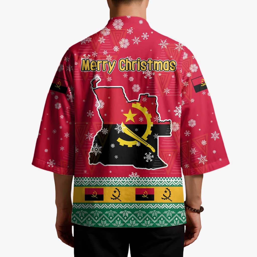 Angola Christmas Kimono with Santa, Gifts, and National Flag Map Motif - Wonder Print Shop