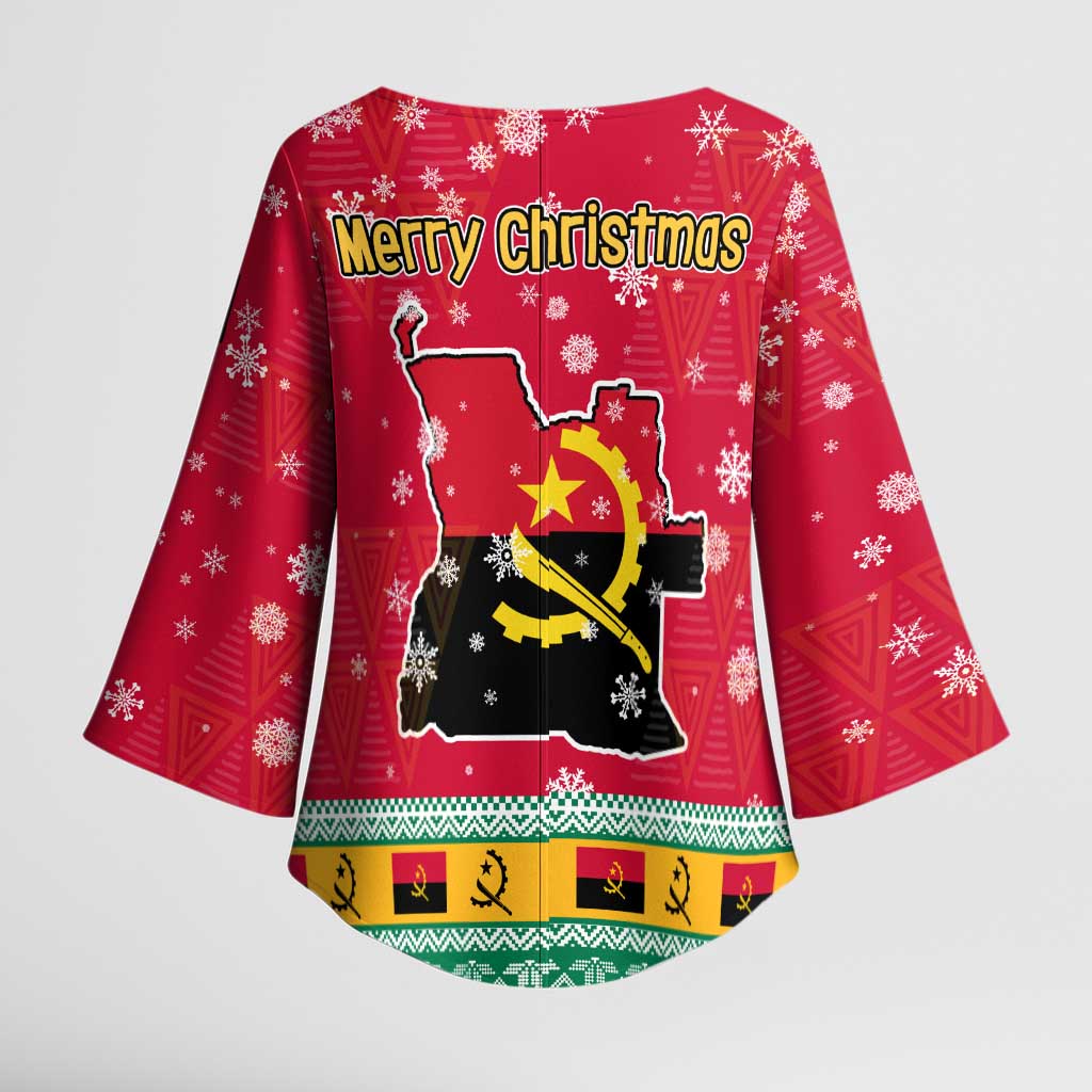 Angola Christmas Kimono Sleeve Blouse with Santa, Gifts, and National Flag Map Motif - Wonder Print Shop