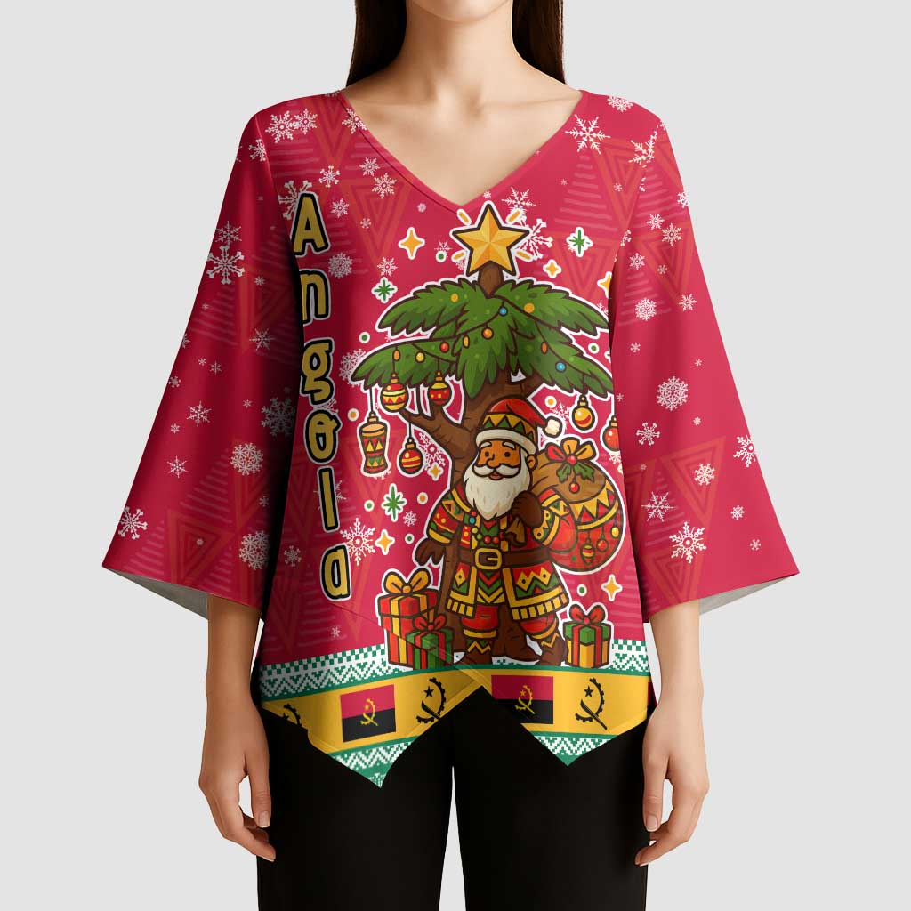 Angola Christmas Kimono Sleeve Blouse with Santa, Gifts, and National Flag Map Motif - Wonder Print Shop