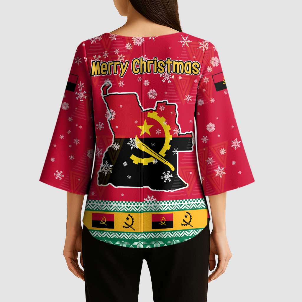 Angola Christmas Kimono Sleeve Blouse with Santa, Gifts, and National Flag Map Motif - Wonder Print Shop