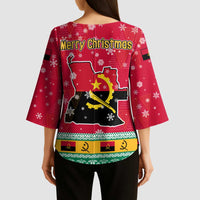 Angola Christmas Kimono Sleeve Blouse with Santa, Gifts, and National Flag Map Motif - Wonder Print Shop