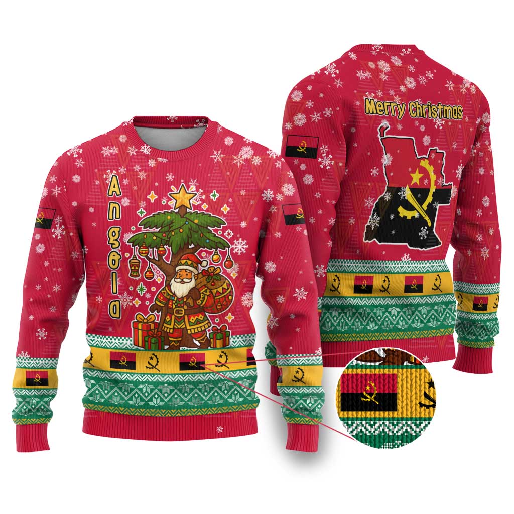 Angola Christmas Ugly Christmas Sweater with Santa, Gifts, and National Flag Map Motif - Wonder Print Shop