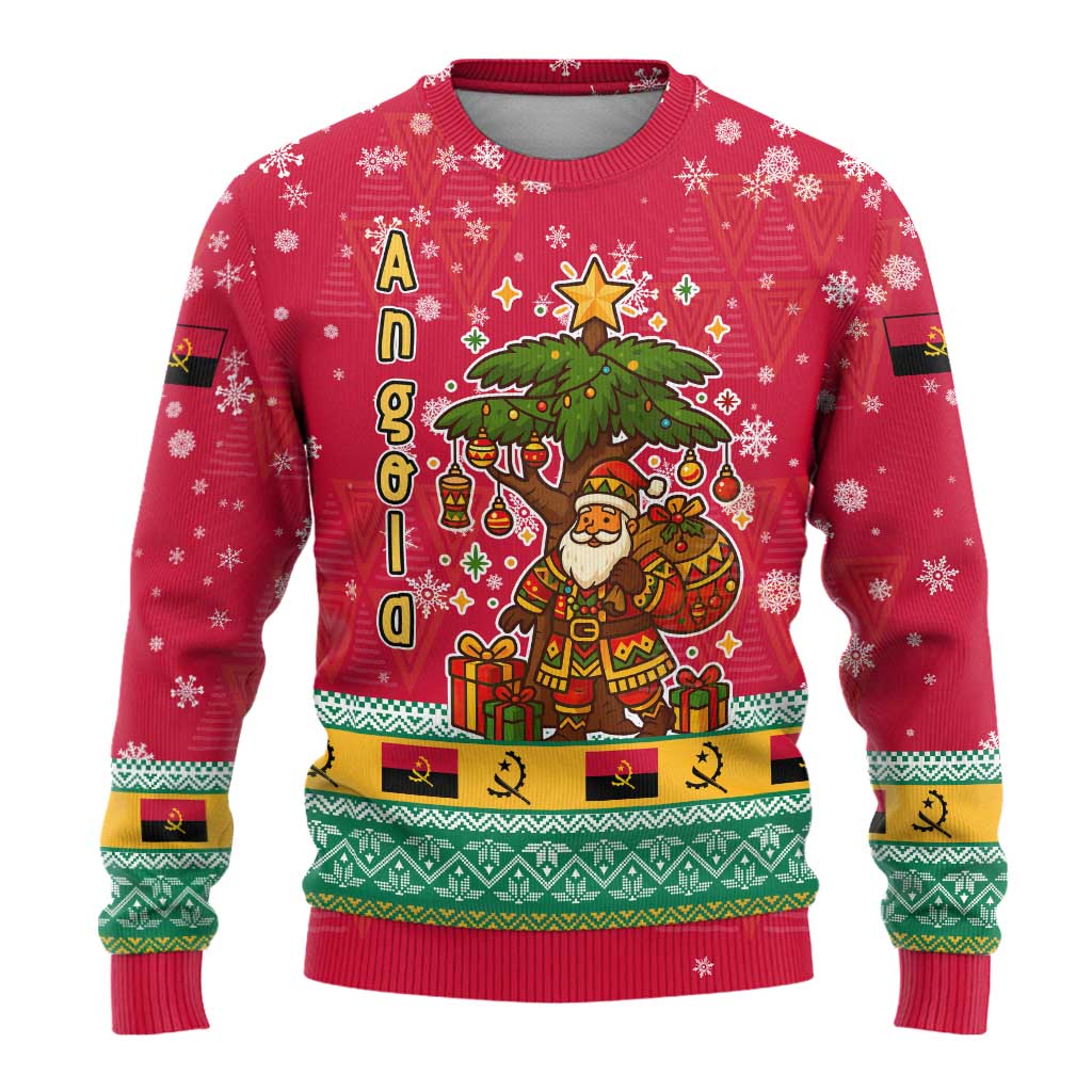 Angola Christmas Ugly Christmas Sweater with Santa, Gifts, and National Flag Map Motif - Wonder Print Shop