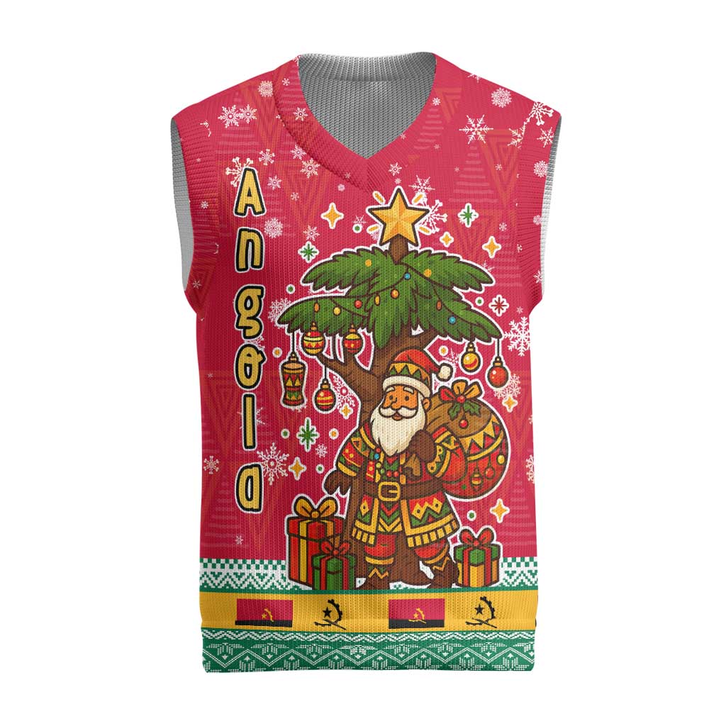 Angola Christmas Knitted V-Neck Vest with Santa, Gifts, and National Flag Map Motif - Wonder Print Shop
