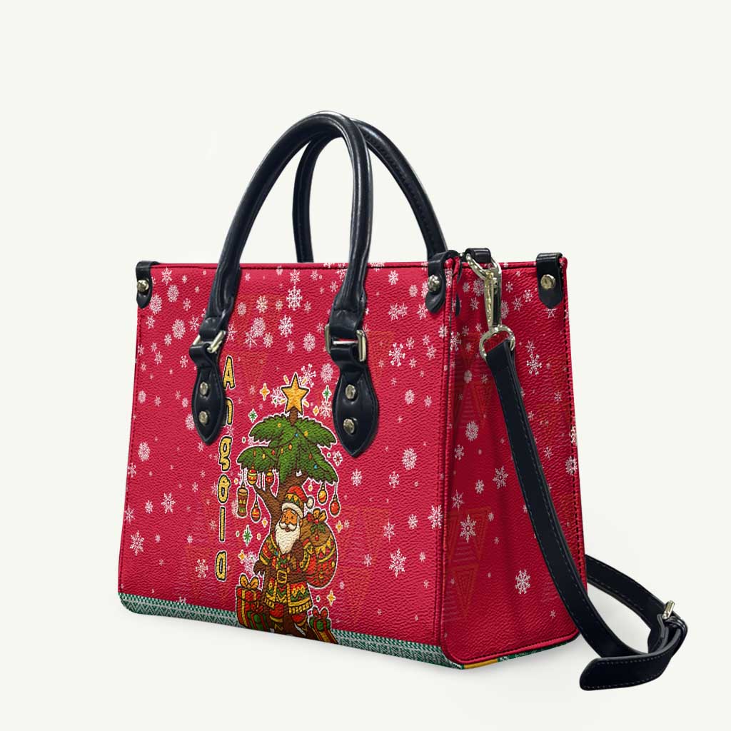 Angola Christmas Leather Bag with Santa, Gifts, and National Flag Map Motif - Wonder Print Shop