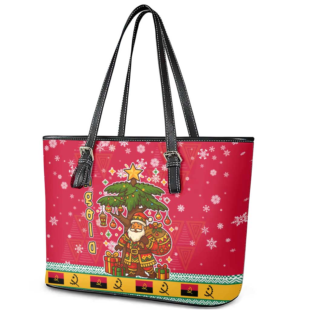 Angola Christmas Leather Tote Bag with Santa, Gifts, and National Flag Map Motif - Wonder Print Shop