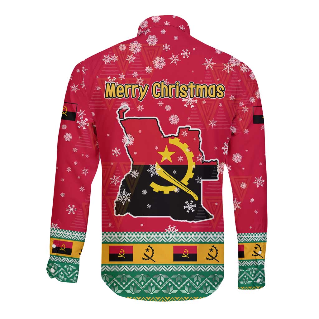 Angola Christmas Long Sleeve Button Shirt with Santa, Gifts, and National Flag Map Motif - Wonder Print Shop
