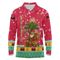Angola Christmas Long Sleeve Polo Shirt with Santa, Gifts, and National Flag Map Motif - Wonder Print Shop