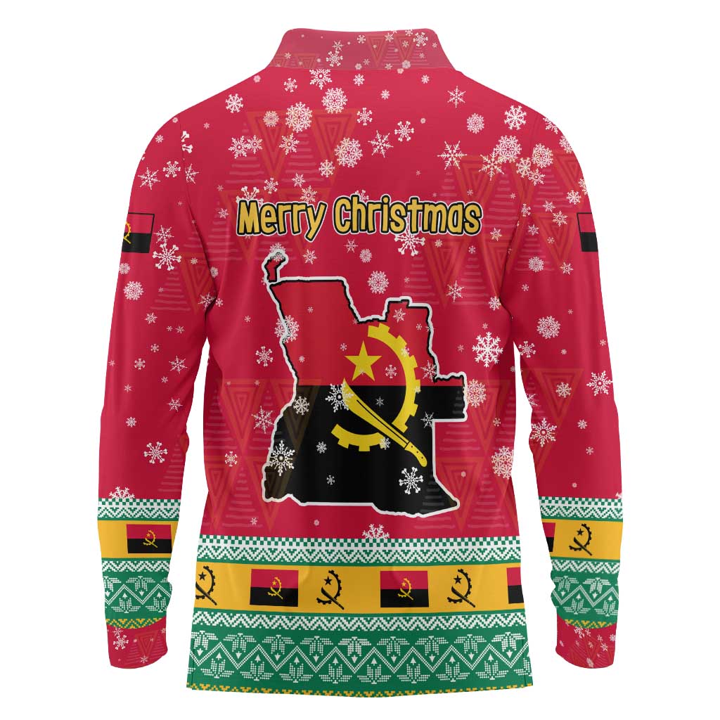 Angola Christmas Long Sleeve Polo Shirt with Santa, Gifts, and National Flag Map Motif - Wonder Print Shop