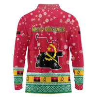 Angola Christmas Long Sleeve Polo Shirt with Santa, Gifts, and National Flag Map Motif - Wonder Print Shop