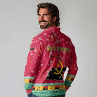 Angola Christmas Long Sleeve Polo Shirt with Santa, Gifts, and National Flag Map Motif - Wonder Print Shop