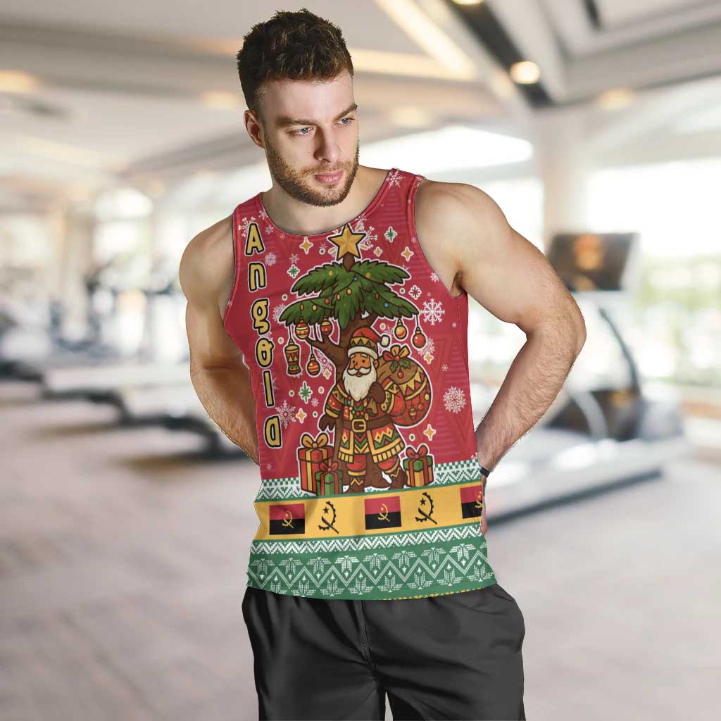Angola Christmas Men Tank Top with Santa, Gifts, and National Flag Map Motif - Wonder Print Shop